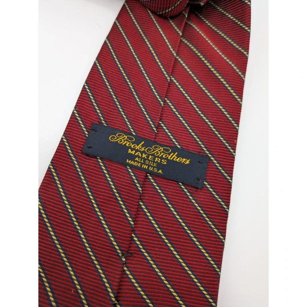 Brooks Brothers MAKERS REPP Men's Silk Tie Red W/ Golden‎ Stripes 58